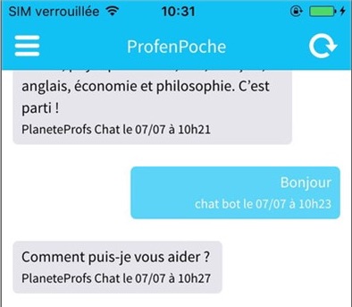 Prof en Poche : Application mobile d’aide aux devoirs par Chat